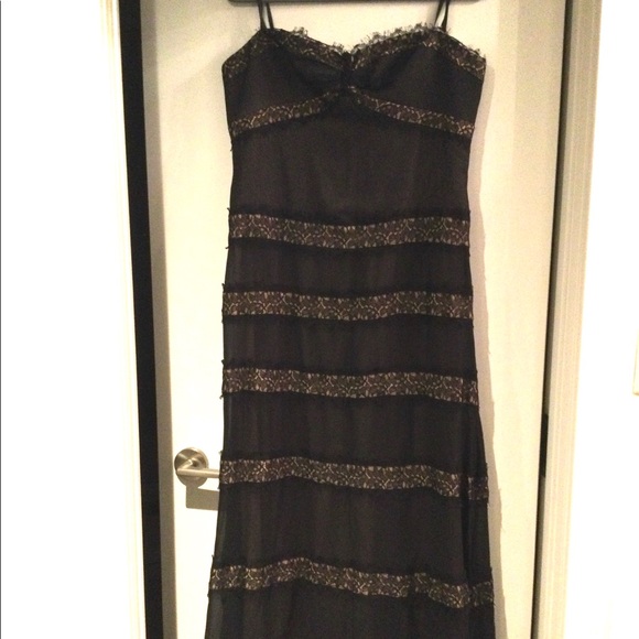 Lace long black dress with a beige liner by BCBG. - Picture 4 of 5